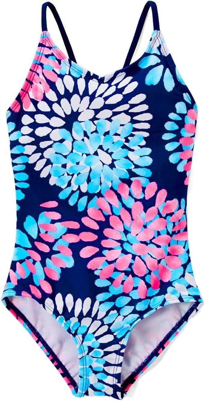 Kanu Surf Girls' 12 Blue Daisy Crossback One Piece Beach Summer Swimsuit M2-6